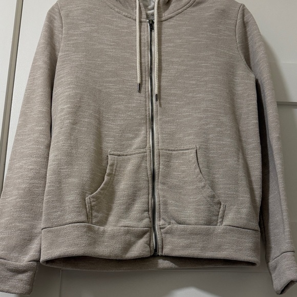 Forever 21 Terry Fleece Lighweight Beige Full Zip Hoodie Size Small - Picture 4 of 10